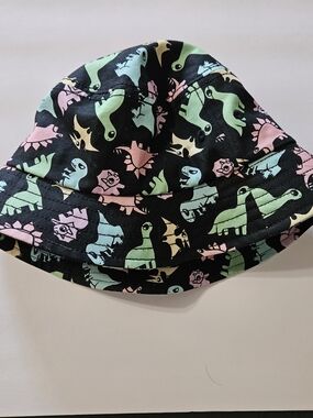 Dinosaur Print Bucket Hat - Black with Pastel Accents One Size EUC